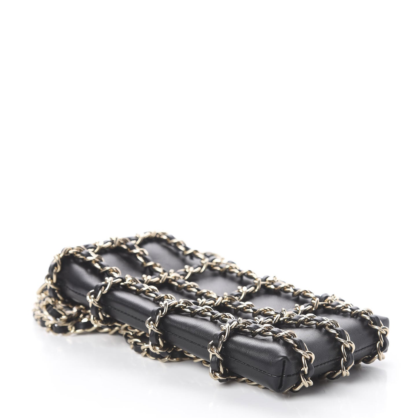 Lambskin Tech Me Out Clutch With Chain Black