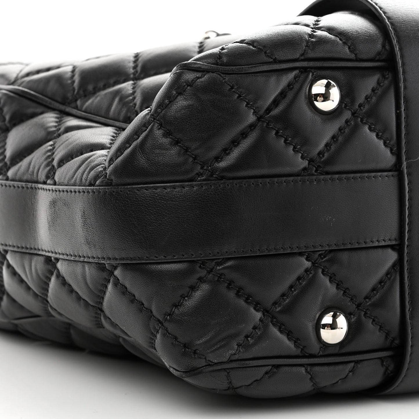 Lambskin Quilted Large Easy Carry Shopping Tote Black