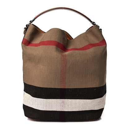 Burberry Canvas Mega Check Medium Ashby Hobo Saddle Brown 3 of 11
