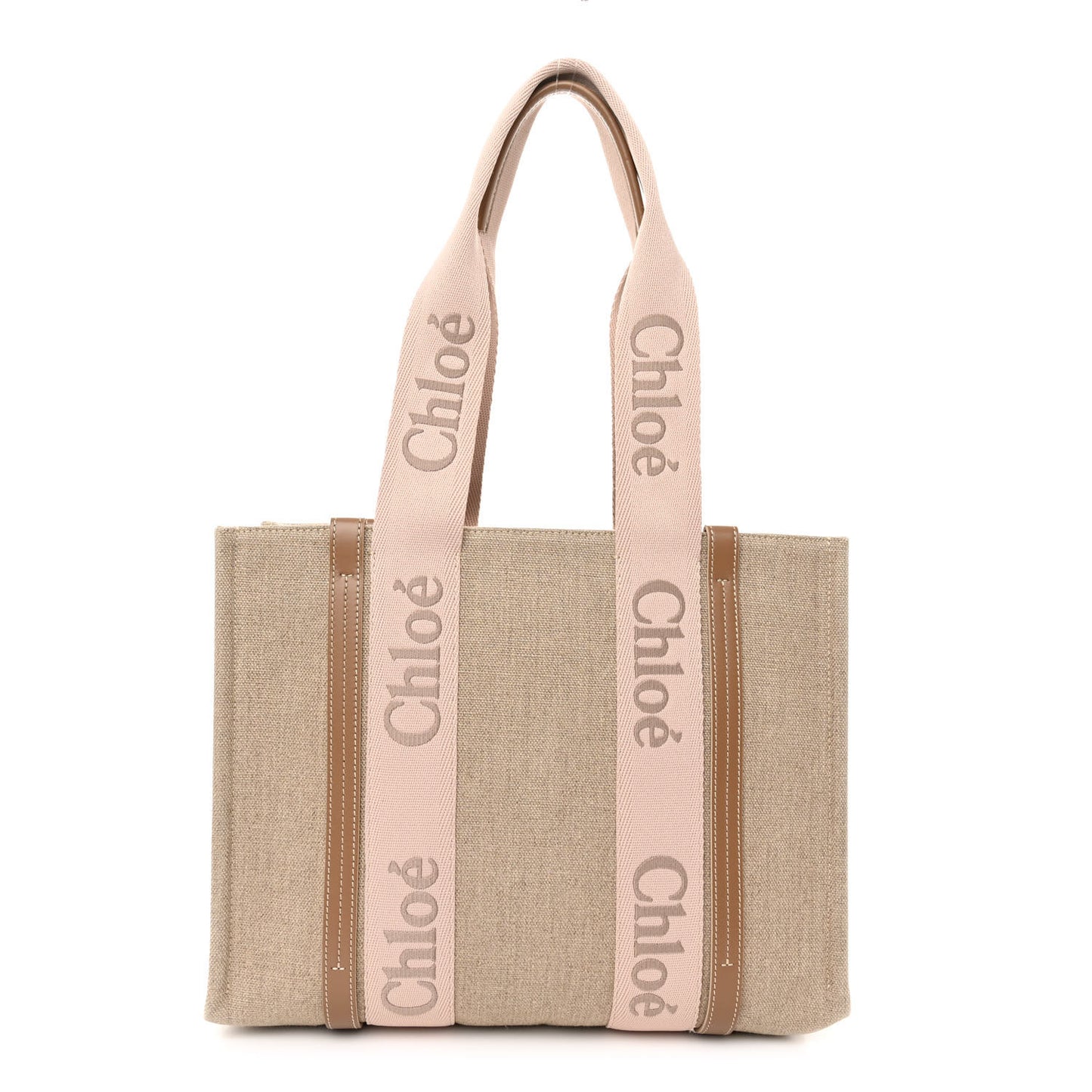 Linen Calfskin Medium Woody Ribbon Tote Blushy Beige