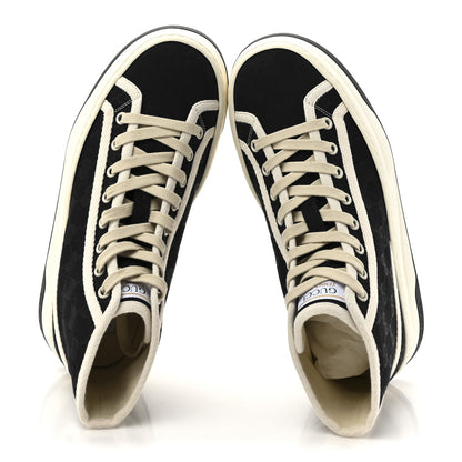 Gucci New Canvas GG Monogram Womens Tennis 1977 High Top 55mm Platform Sneakers 38 Black Mystic White 2 of 8