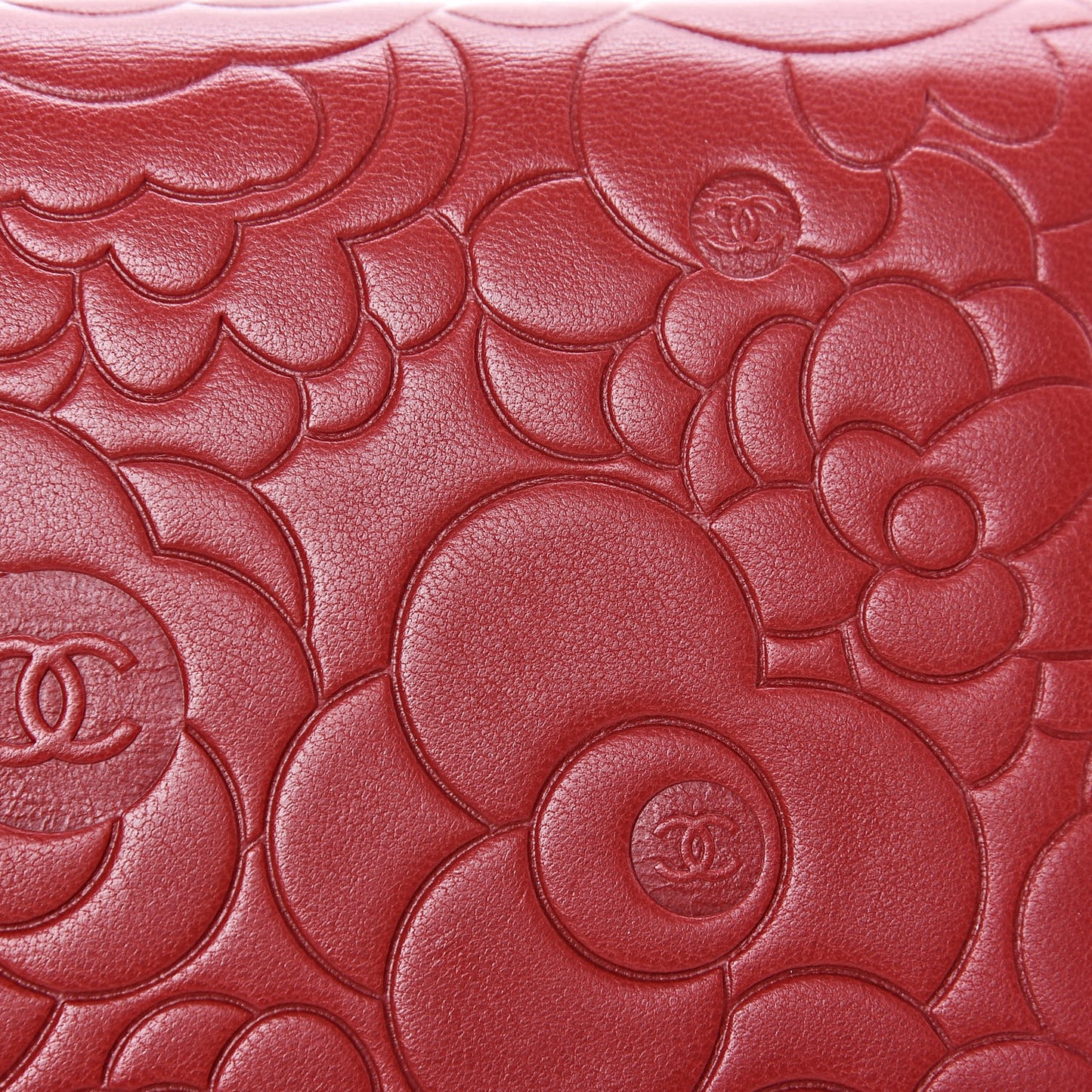 Lambskin Camellia Embossed Wallet On Chain WOC Red