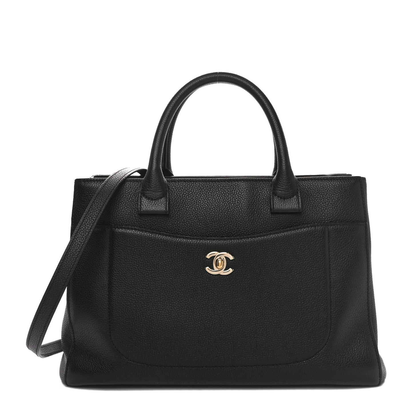 Grained Calfskin Small Neo Executive Shopper Tote Black