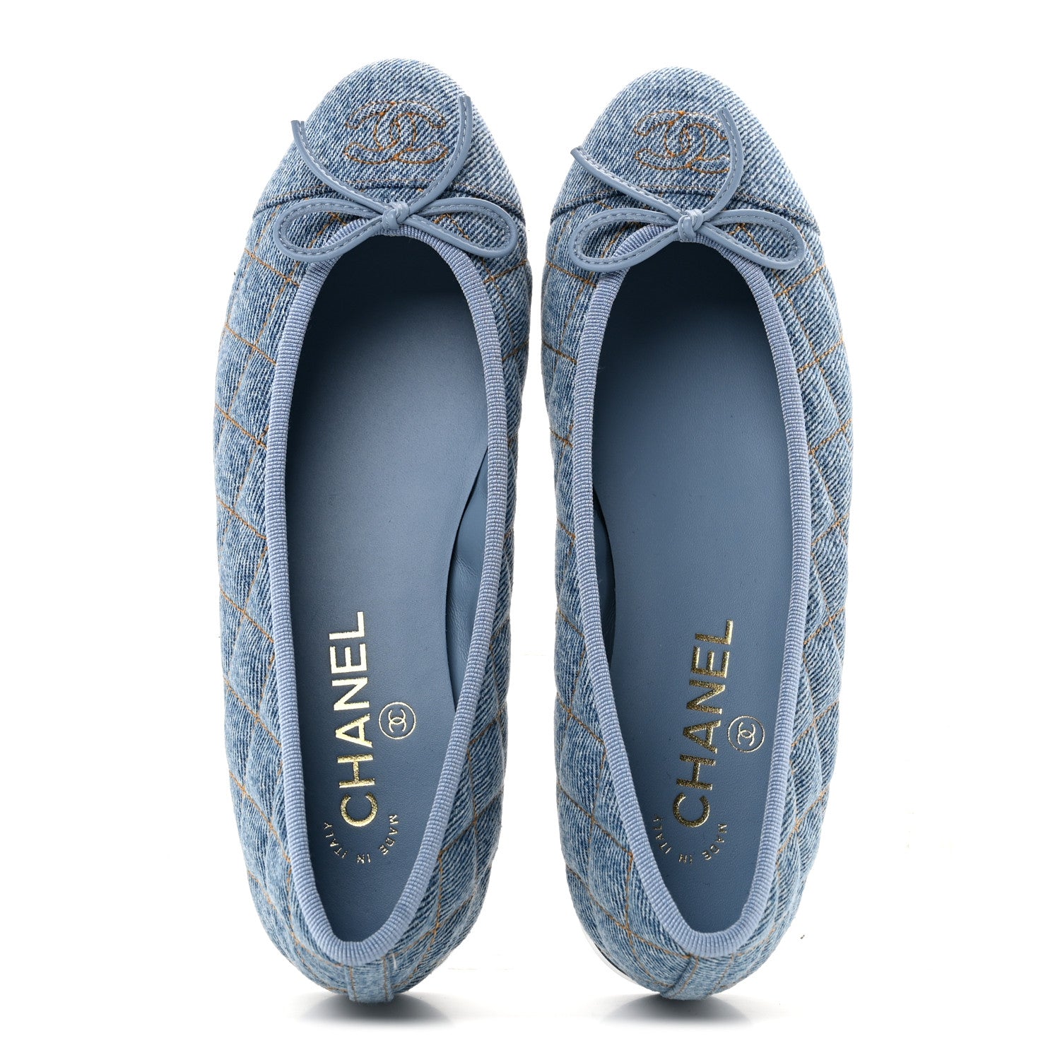 Chanel Denim Quilted CC Cap Toe Ballerina Flats 37.5 Light Blue 2 of 10