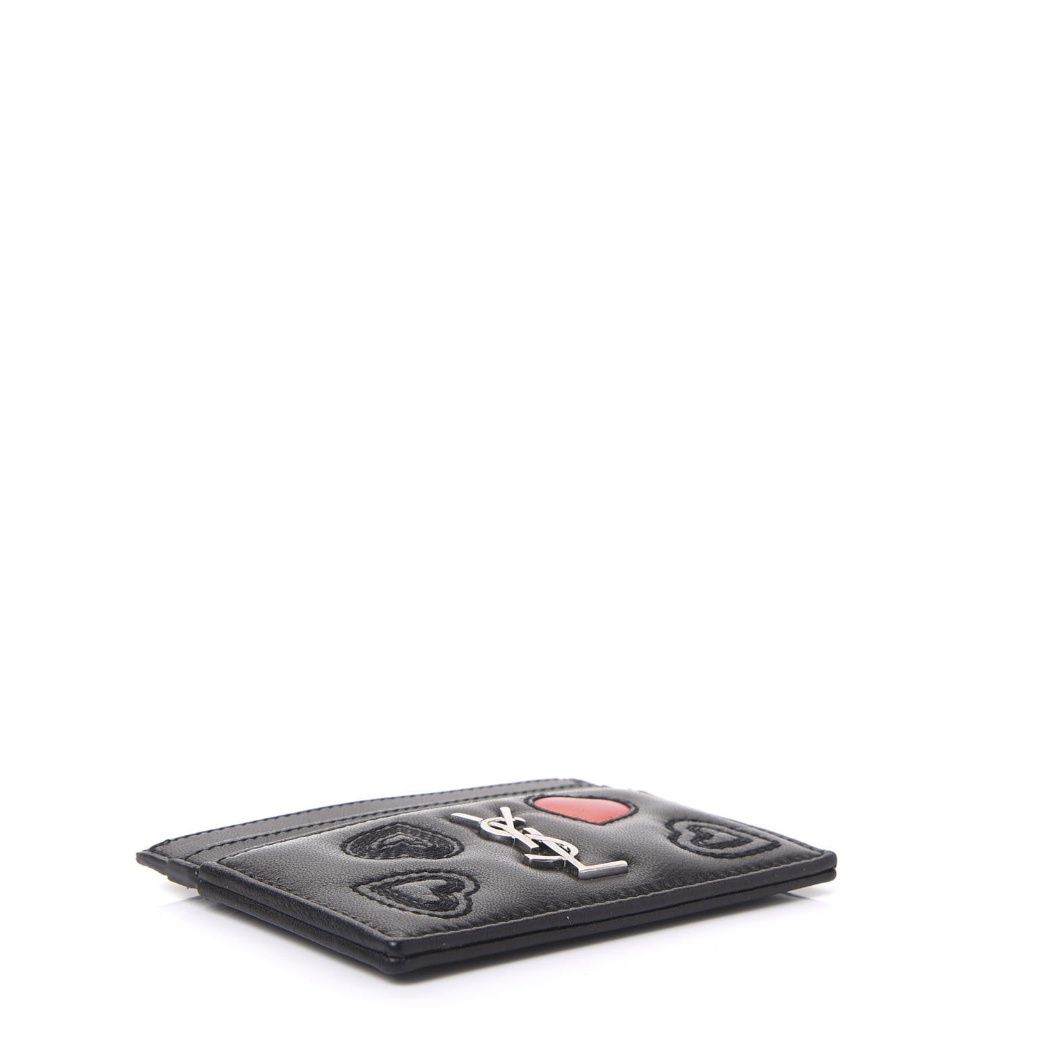 Saint Laurent Calfskin Heart Embossed Card Case Black 3 of 9