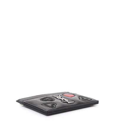 Saint Laurent Calfskin Heart Embossed Card Case Black 3 of 9