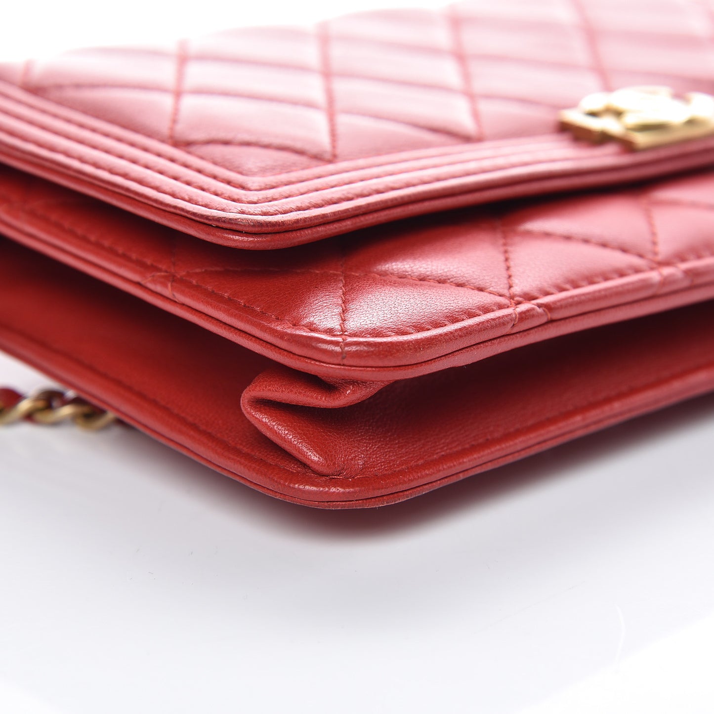 Lambskin Quilted Boy Wallet On Chain WOC Red