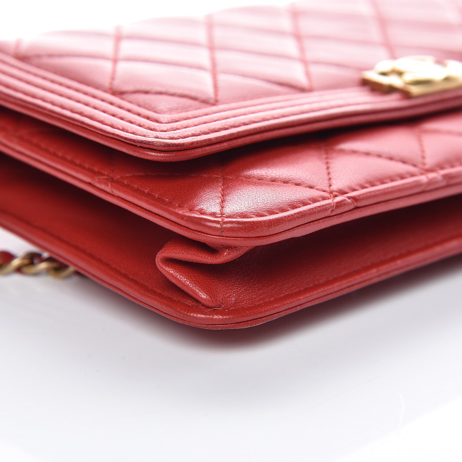 Chanel Lambskin Quilted Boy Wallet On Chain WOC Red 5 of 18