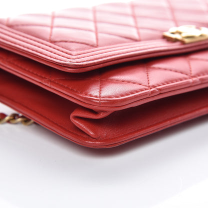Chanel Lambskin Quilted Boy Wallet On Chain WOC Red 5 of 18