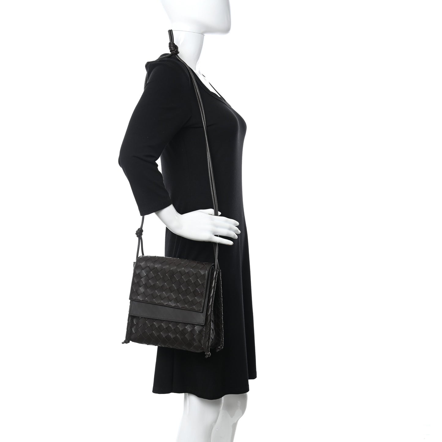 Nappa Intrecciato Small Knot Flap Crossbody Fondente