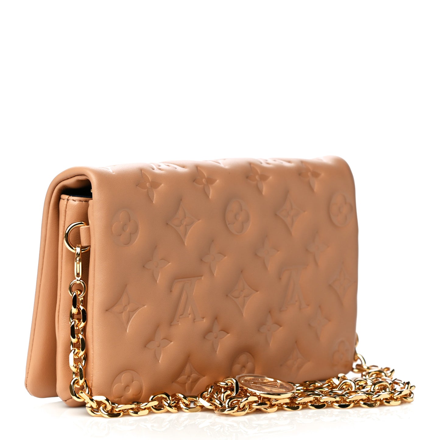 Lambskin Embossed Monogram Pochette Coussin Camel