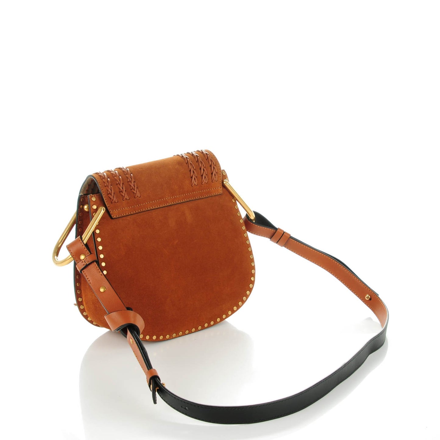 Suede Calfskin Braided Small Hudson Shoulder Bag Caramel