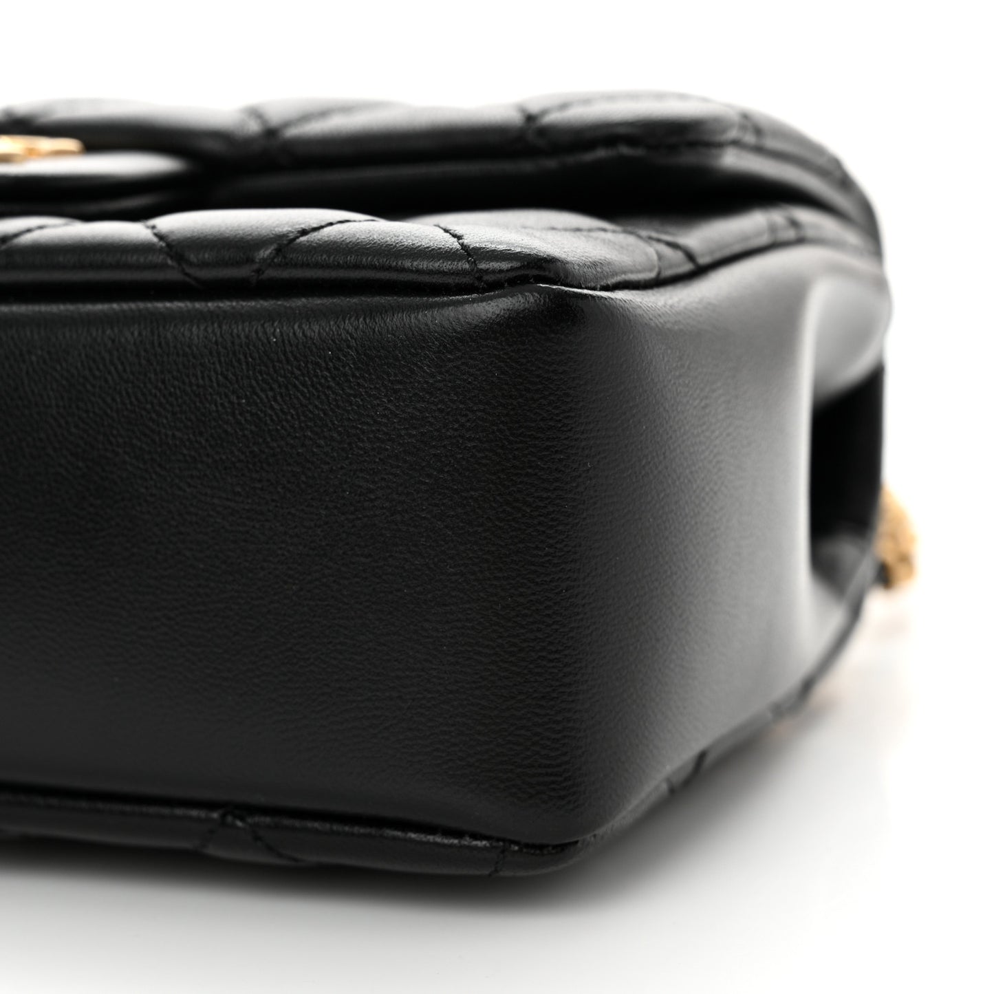 Shiny Lambskin Quilted Pearl Twist Mini Square Flap Black