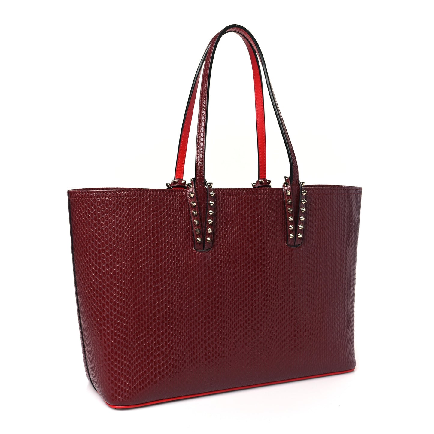 Calfskin Jurassic Embossed Spiked Small East West Cabata Tote Burgundy