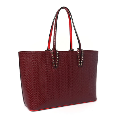 Christian Louboutin Calfskin Jurassic Embossed Spiked Small East West Cabata Tote Burgundy 4 of 10