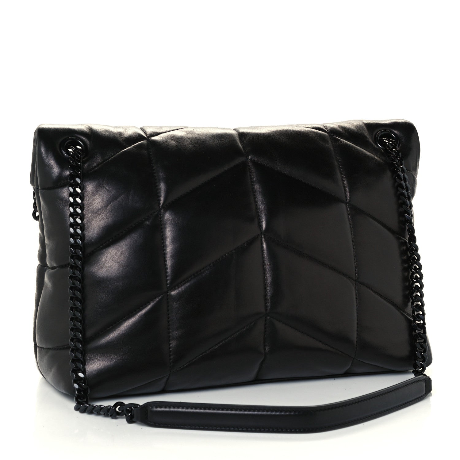 Saint Laurent Lambskin Quilted Medium Loulou Puffer Monogram Chain Satchel Black 3 of 11
