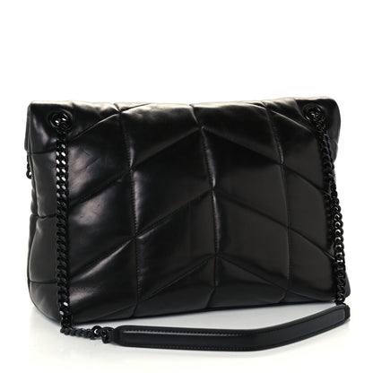 Saint Laurent Lambskin Quilted Medium Loulou Puffer Monogram Chain Satchel Black 3 of 11