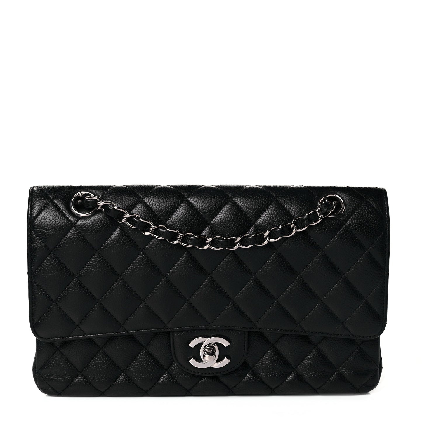 Caviar Quilted Medium Double Flap Black