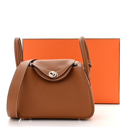Hermes Taurillon Clemence Mini Lindy 20 Gold 11 of 11