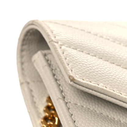 Saint Laurent Grain De Poudre Matelasse Chevron Monogram Envelope Chain Wallet Blanc Vintage 11 of 12