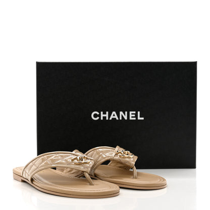 Chanel Patent Quilted CC Sandals 38 Beige 9 of 9