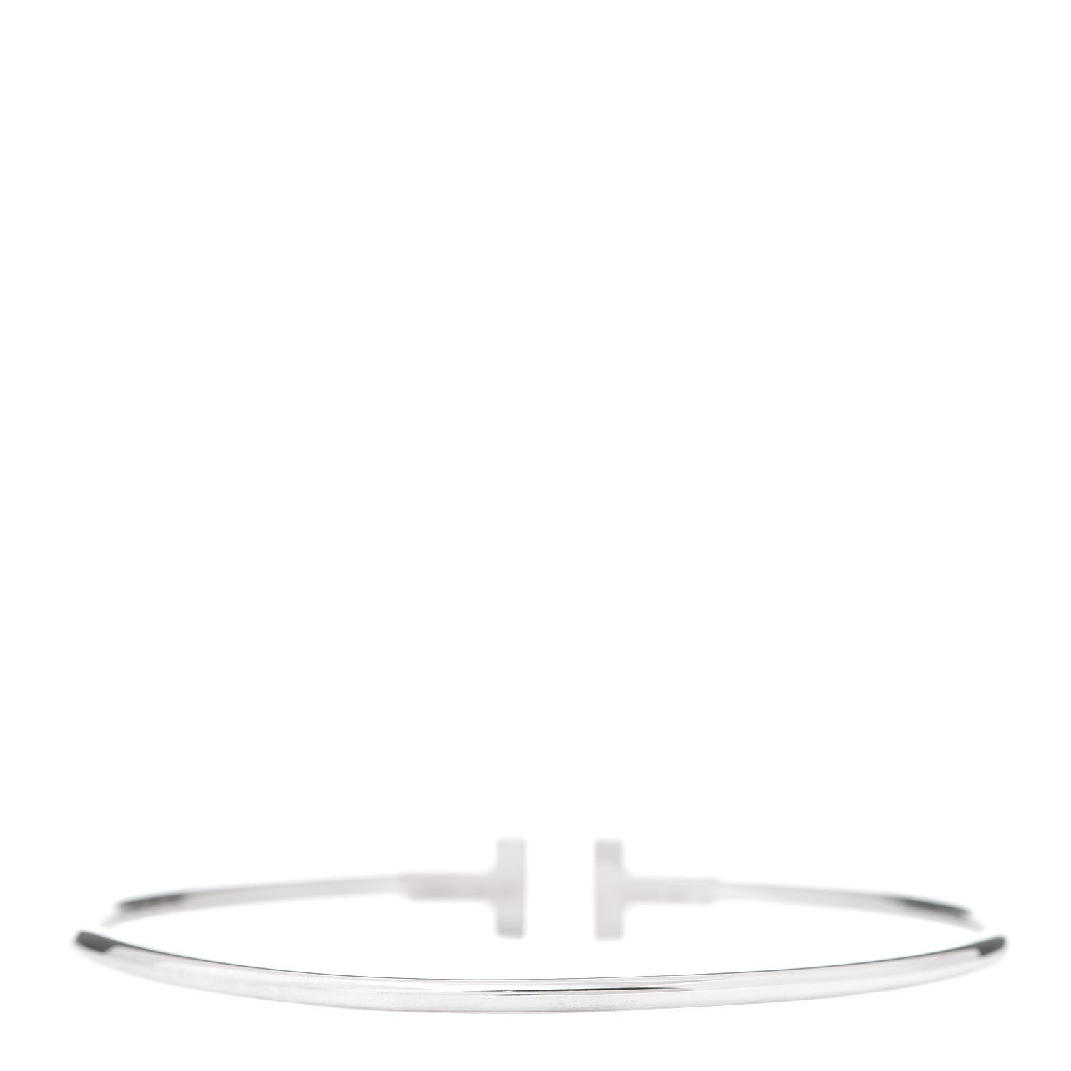 Tiffany 18K White Gold Narrow T Wire Bracelet 3 of 6