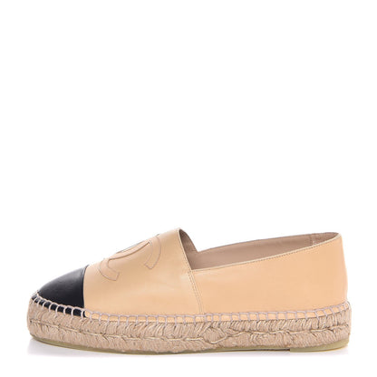Chanel Lambskin CC Espadrilles 38 Beige Black 1 of 8