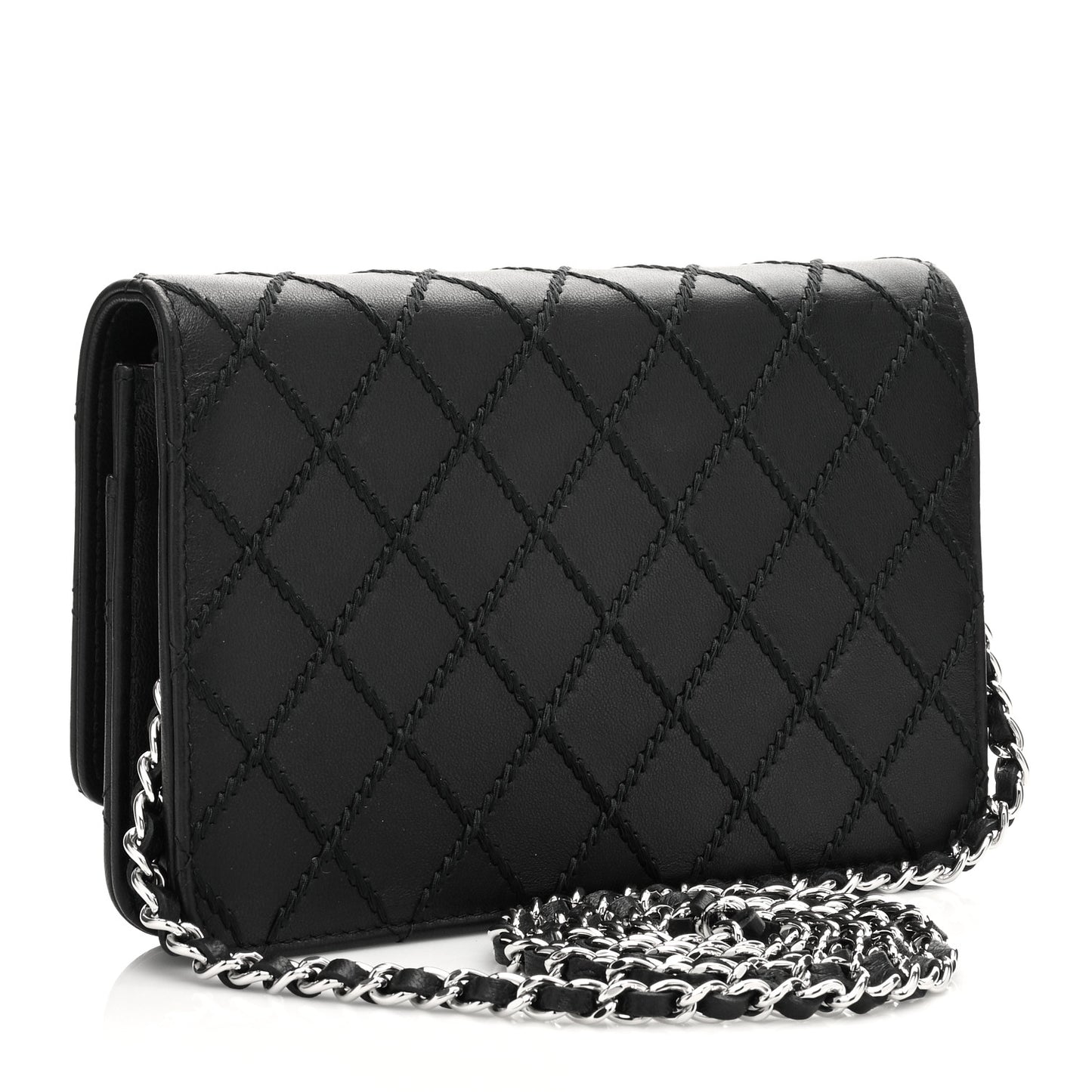 Calfskin Whipstitch Wallet On Chain WOC Black