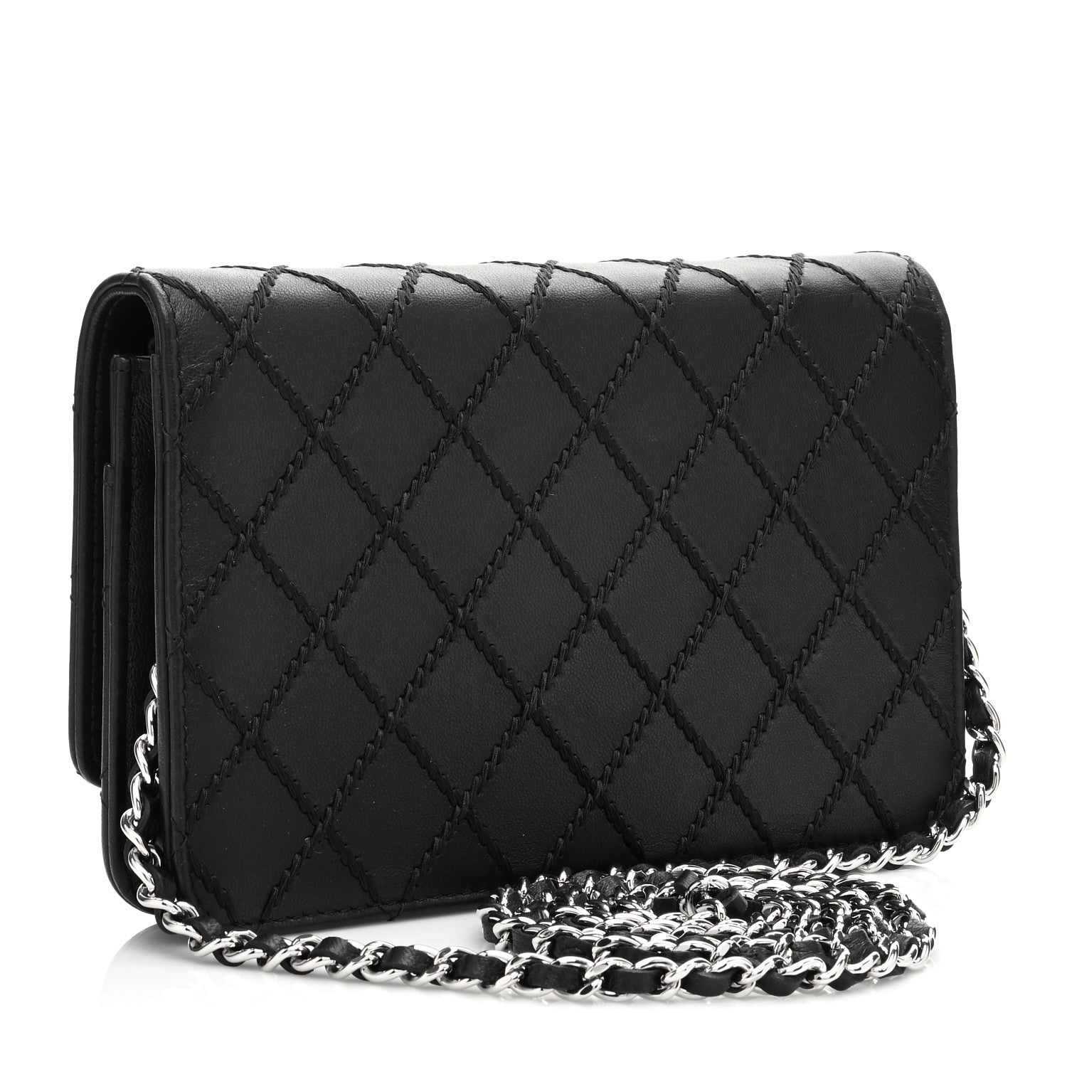 Chanel Calfskin Whipstitch Wallet On Chain WOC Black 2 of 7