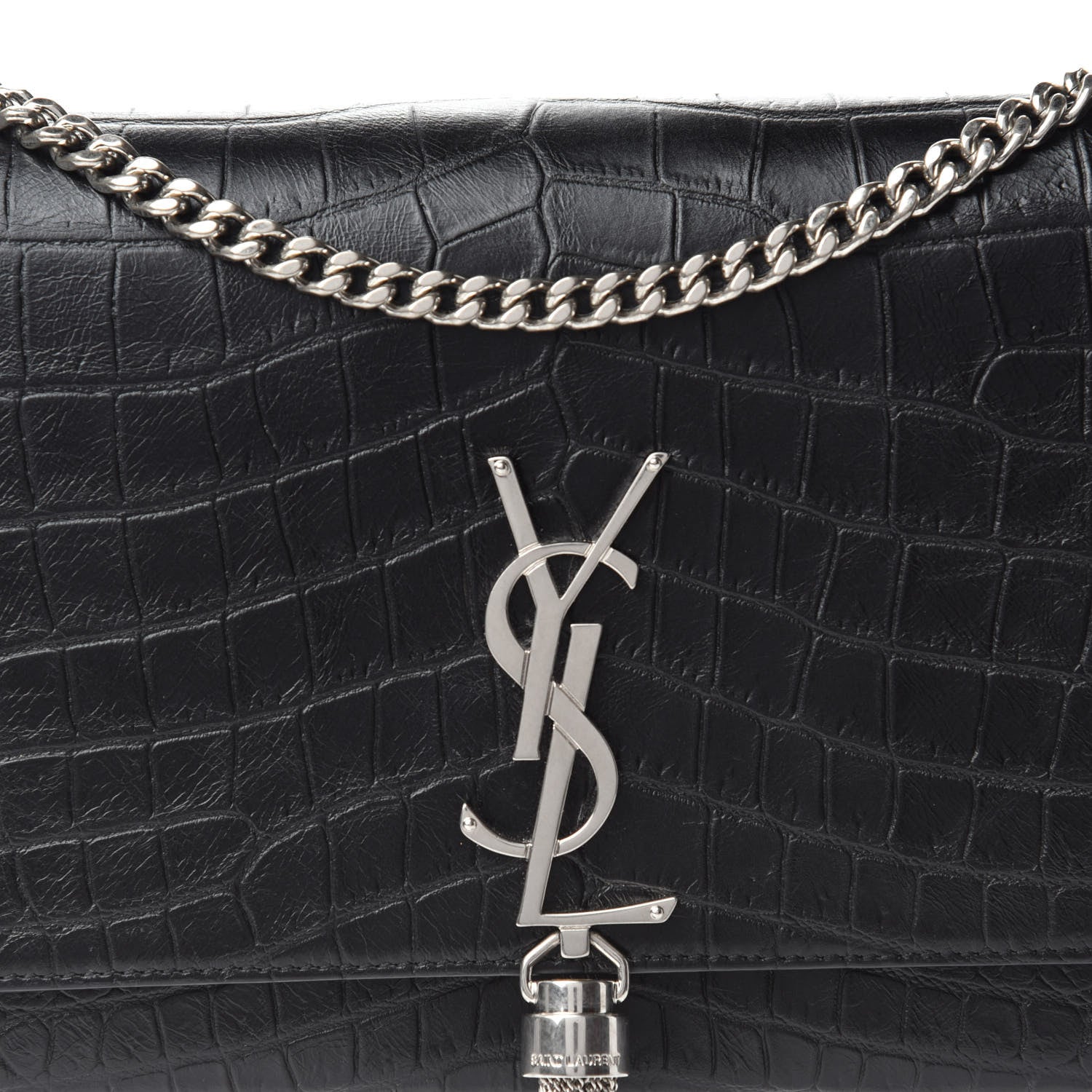 Saint Laurent Calfskin Crocodile Embossed Medium Classic Monogram Kate Tassel Satchel Black 12 of 12