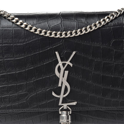Saint Laurent Calfskin Crocodile Embossed Medium Classic Monogram Kate Tassel Satchel Black 12 of 12