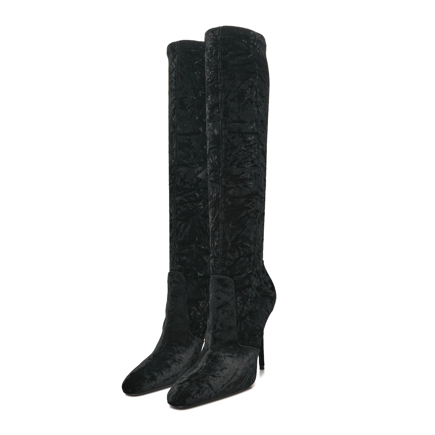 Saint Laurent Velvet Ella 110 Knee High Boots 38.5 Black 3 of 6
