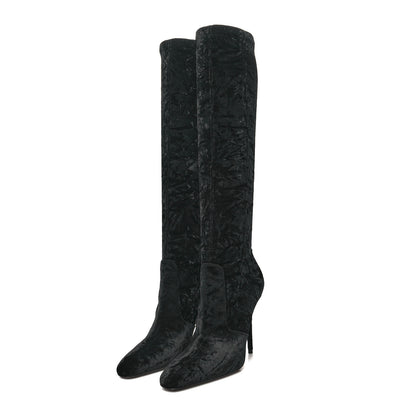 Saint Laurent Velvet Ella 110 Knee High Boots 38.5 Black 3 of 6