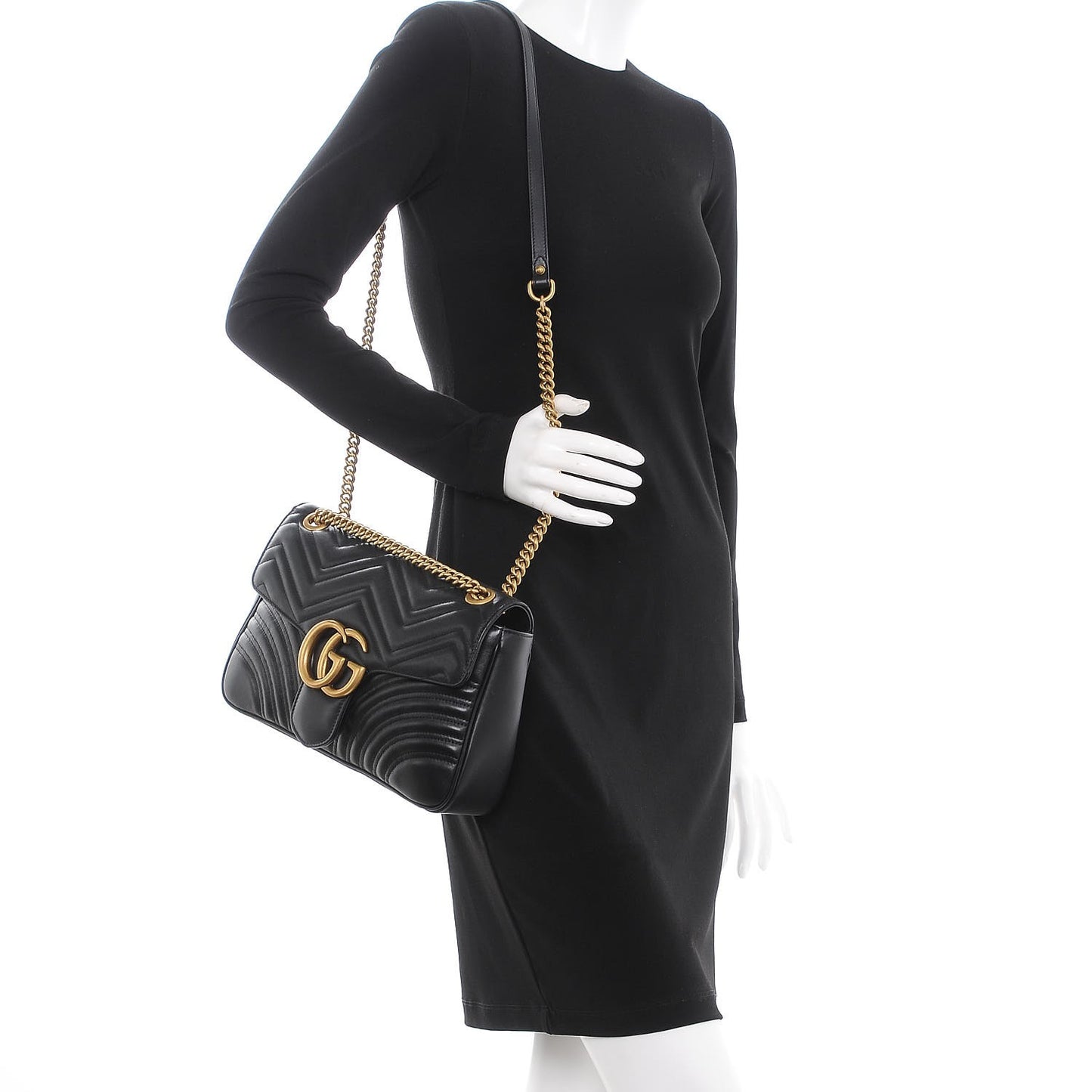 Calfskin Matelasse Medium GG Marmont Shoulder Bag Black