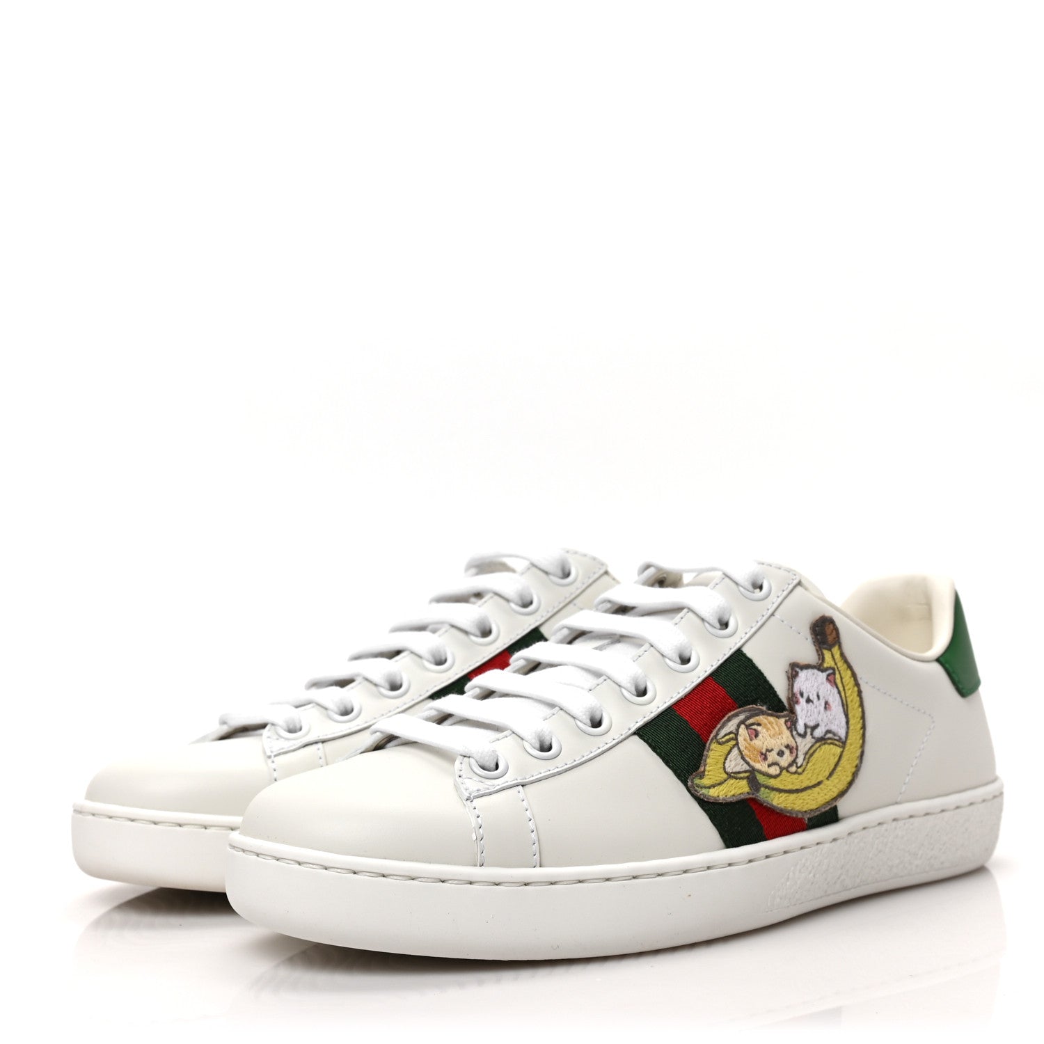Gucci X BNF Miro Soft Calfskin Web Bananya Embroidered Womens Ace Sneakers 35 White New Shamarock 3 of 9
