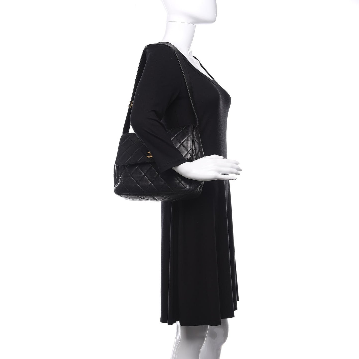 Lambskin Quilted Flap Shoulder Bag Black