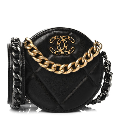 Chanel Shiny Goatskin Quilted Chanel 19 Round Clutch With Chain Black 1 of 11