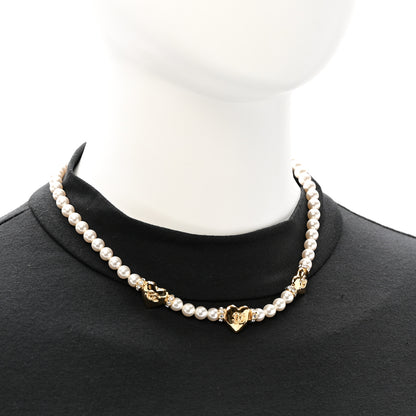 Chanel Crystal Pearl CC Heart Choker Necklace Gold 2 of 6
