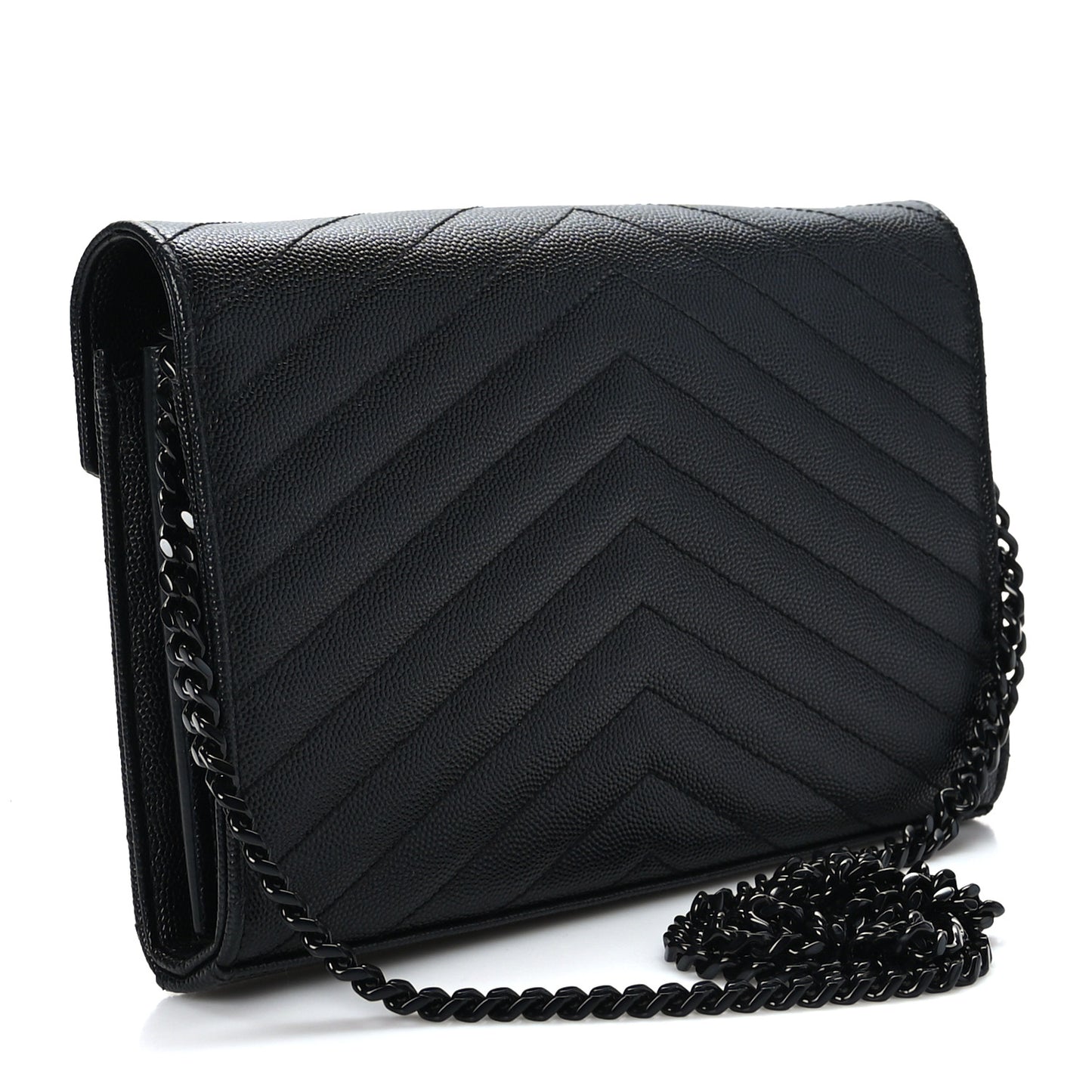 Grain De Poudre Matelasse Chevron Monogram Monochrome Chain Wallet Black