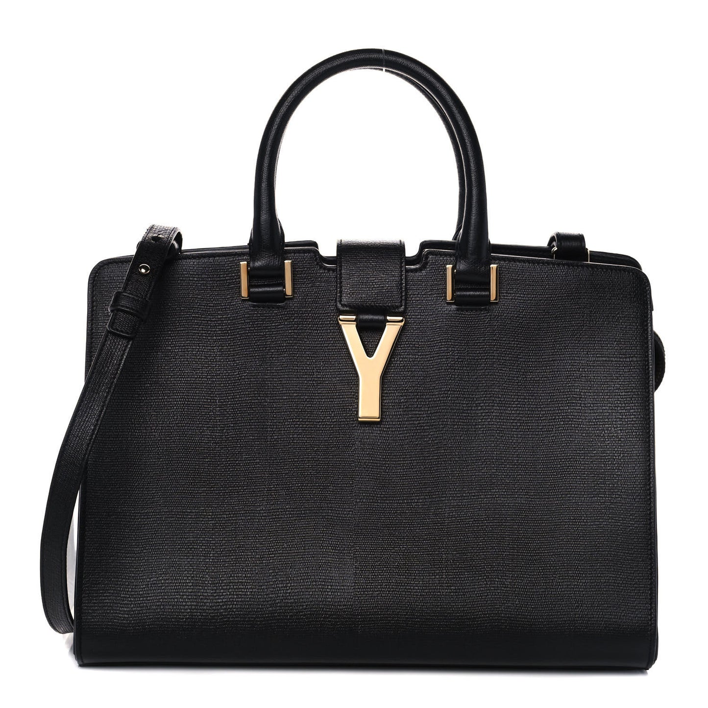 Textured Calfskin Medium Classic Y Cabas Black