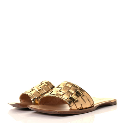 Bottega Veneta Laminated Nappa Intrecciato Squared Toe Flat Sandals 38.5 Gold 3 of 8
