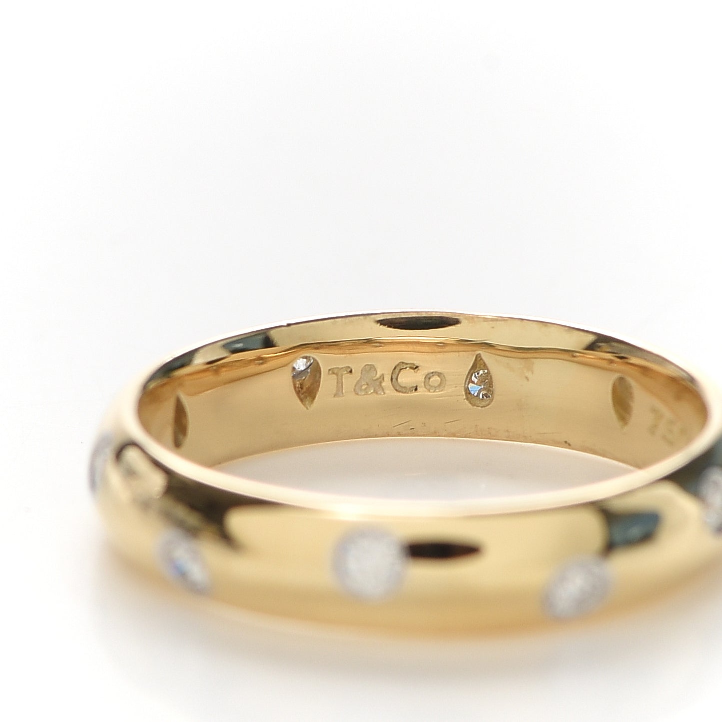 18K Yellow Gold Platinum Diamond 4mm Etoile Band Ring 54 6.75
