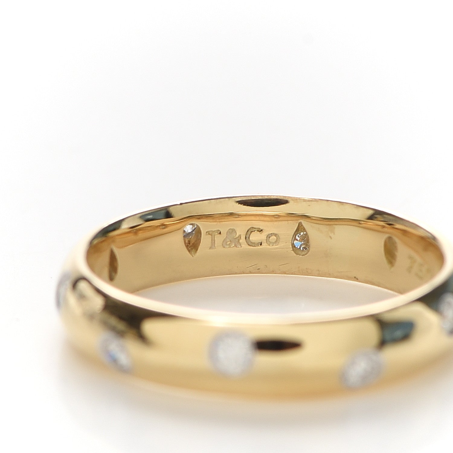 Tiffany 18K Yellow Gold Platinum Diamond 4mm Etoile Band Ring 54 6.75 4 of 7