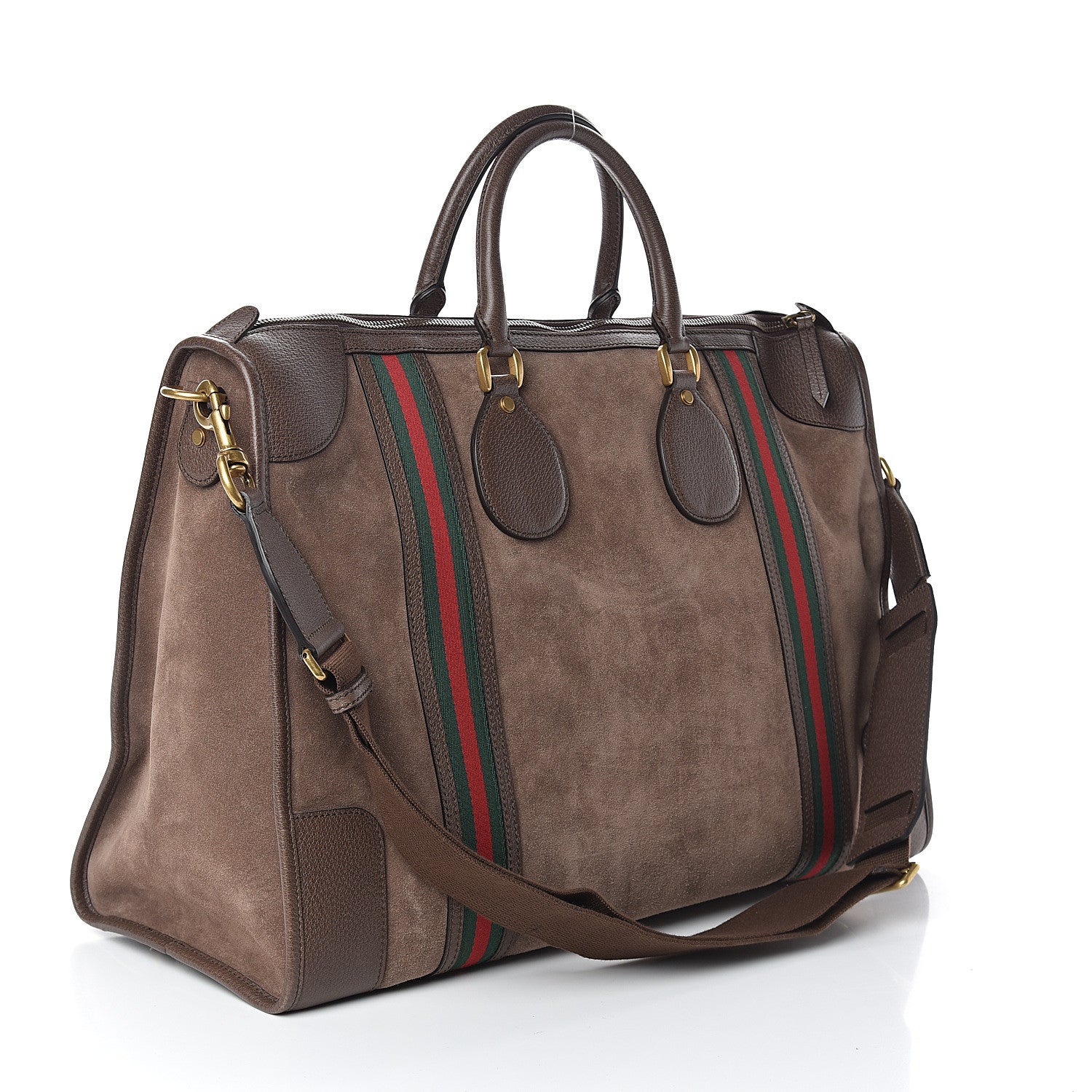 Gucci Suede Daino Textured Dollar Calfskin Web Large Neo Vintage Duffle Bag Deep Acero New Acero 2 of 8
