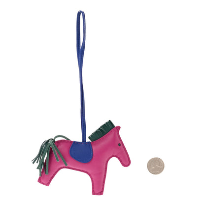 Hermes Milo Lambskin Grigri Rodeo Horse Bag Charm MM Rose Pourpre Malachite Bleu Electrique 2 of 5