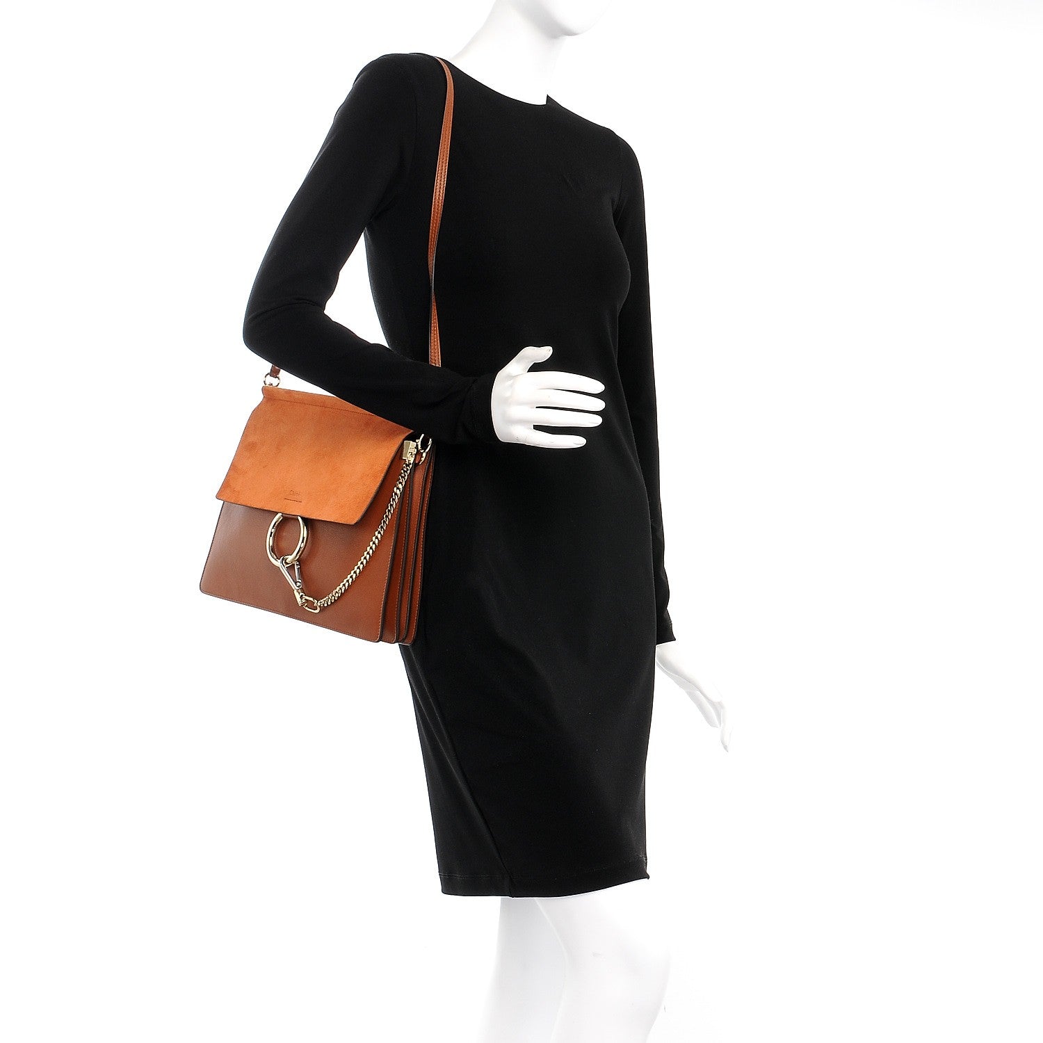 Chloe Suede Calfskin Medium Faye Shoulder Bag Tobacco 2 of 8