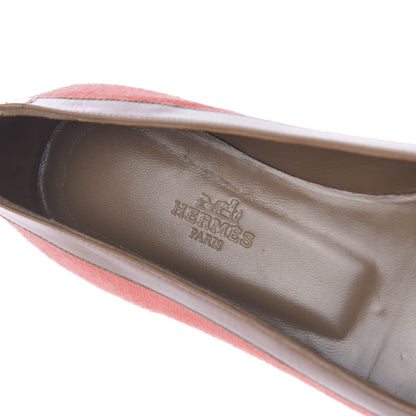 Hermes Linen Calfskin Infinitif Ballerina Flats 37 Orange Poppy Natural 8 of 10