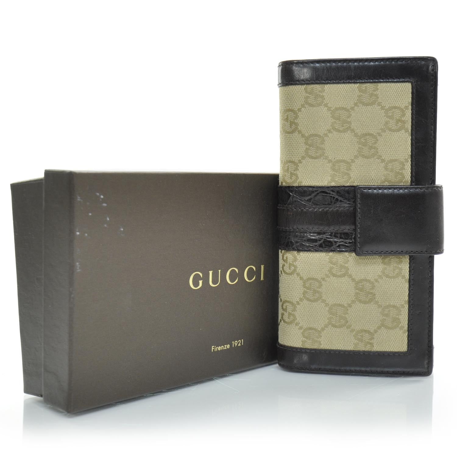 Gucci Monogram Crocodile Web Continental Wallet 3 of 9