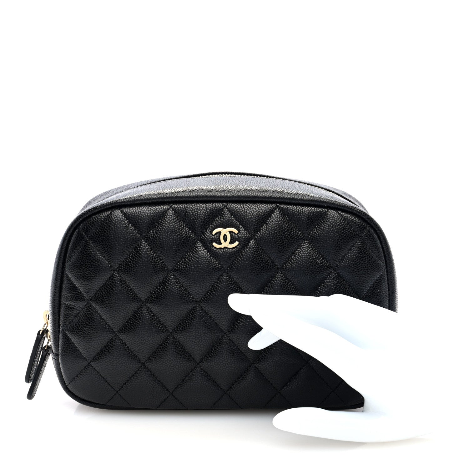 Chanel Caviar Quilted Medium Curvy Pouch Cosmetic Case Black 2 of 7