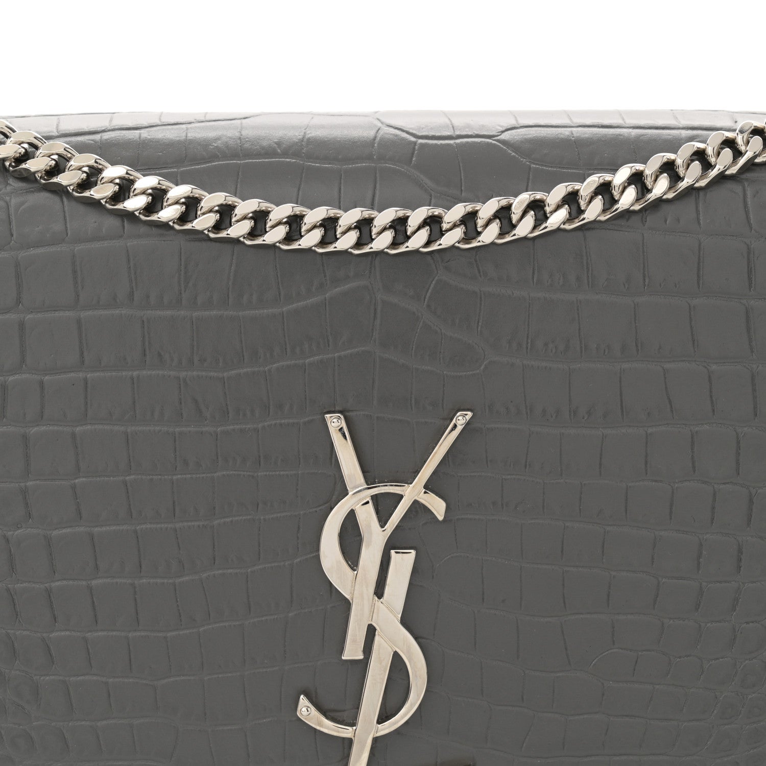 Saint Laurent Calfskin Crocodile Embossed Medium Classic Monogram Kate Tassel Satchel Storm 8 of 11